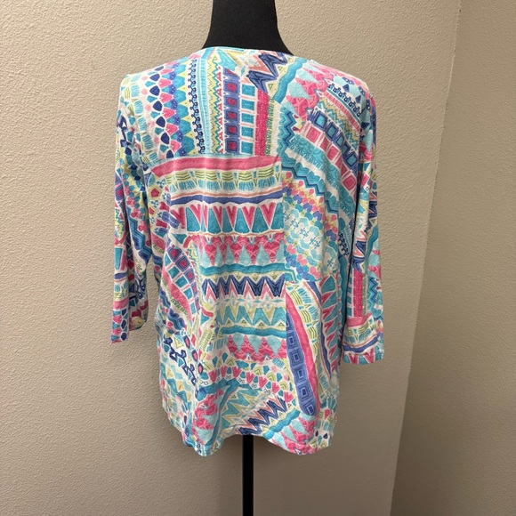 Alfred Dunner Studio Geometric Boho Top Blue Pink Tribal Print Large Soft - Picture 5 of 9